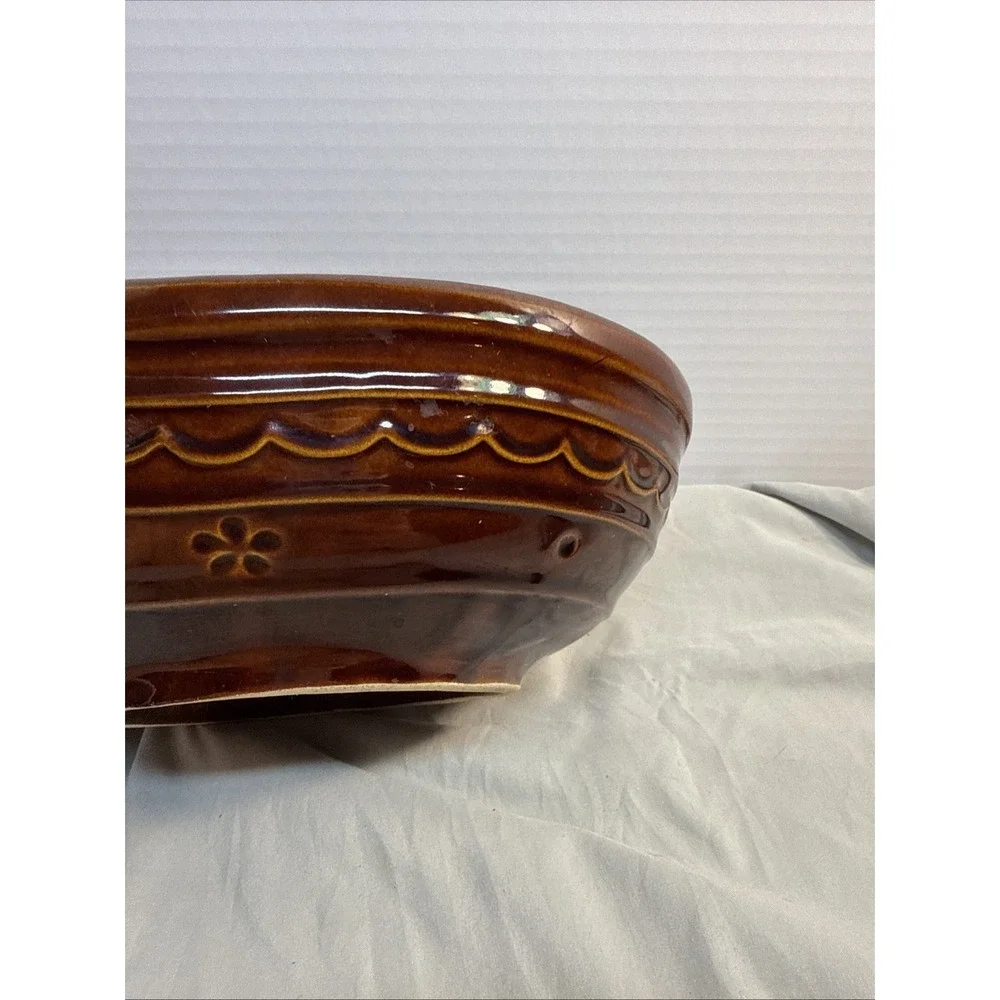 Vintage Marcrest Stoneware Daisy Dot Brown Divided Serving Bowl Oven Proof